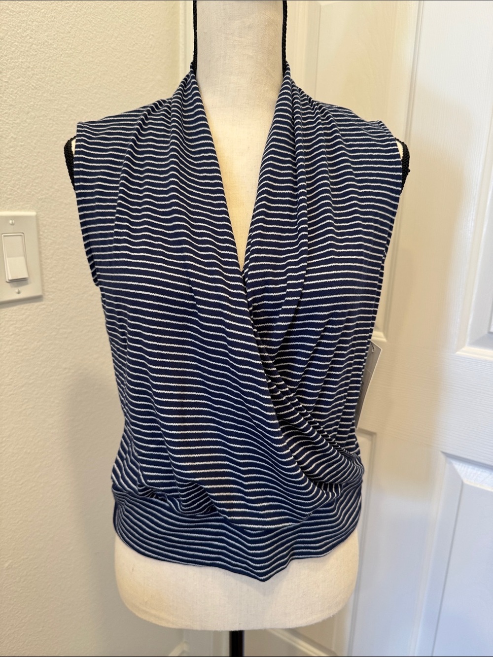 Veronica M Navy & White Striped Sleeveless Wrap-Front Camisole